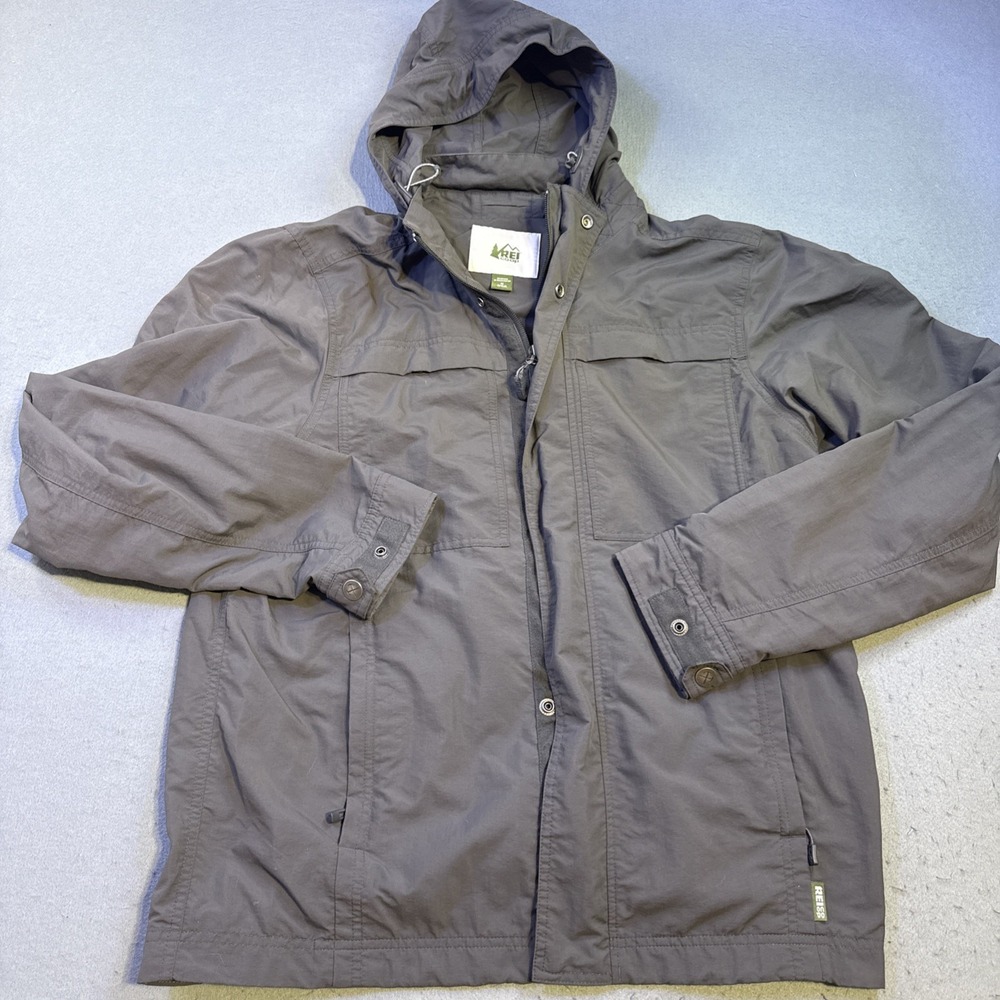 REI Cooperative Olive  Green Utility Jacket‎ Hood Packable Men's Size M
